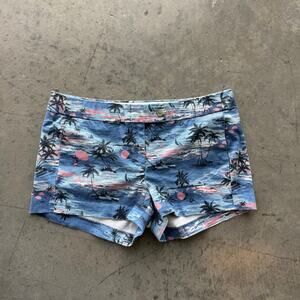 Vintage Y2k J Crew Chino Beach Sunset Blue Palm Tree Shorts 3" Stretch 10